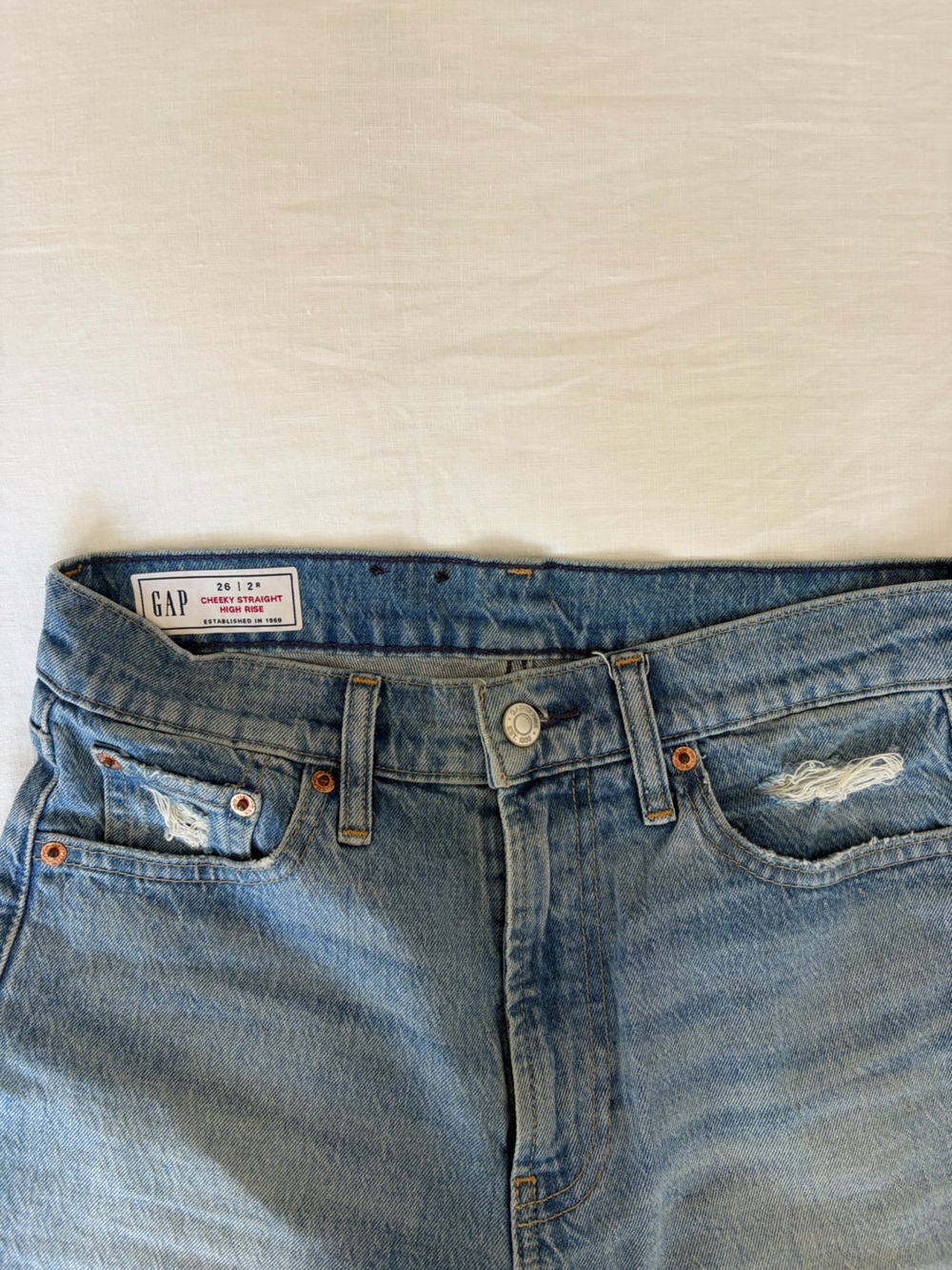 GAP Medium Wash Distressed Waistband Jeans